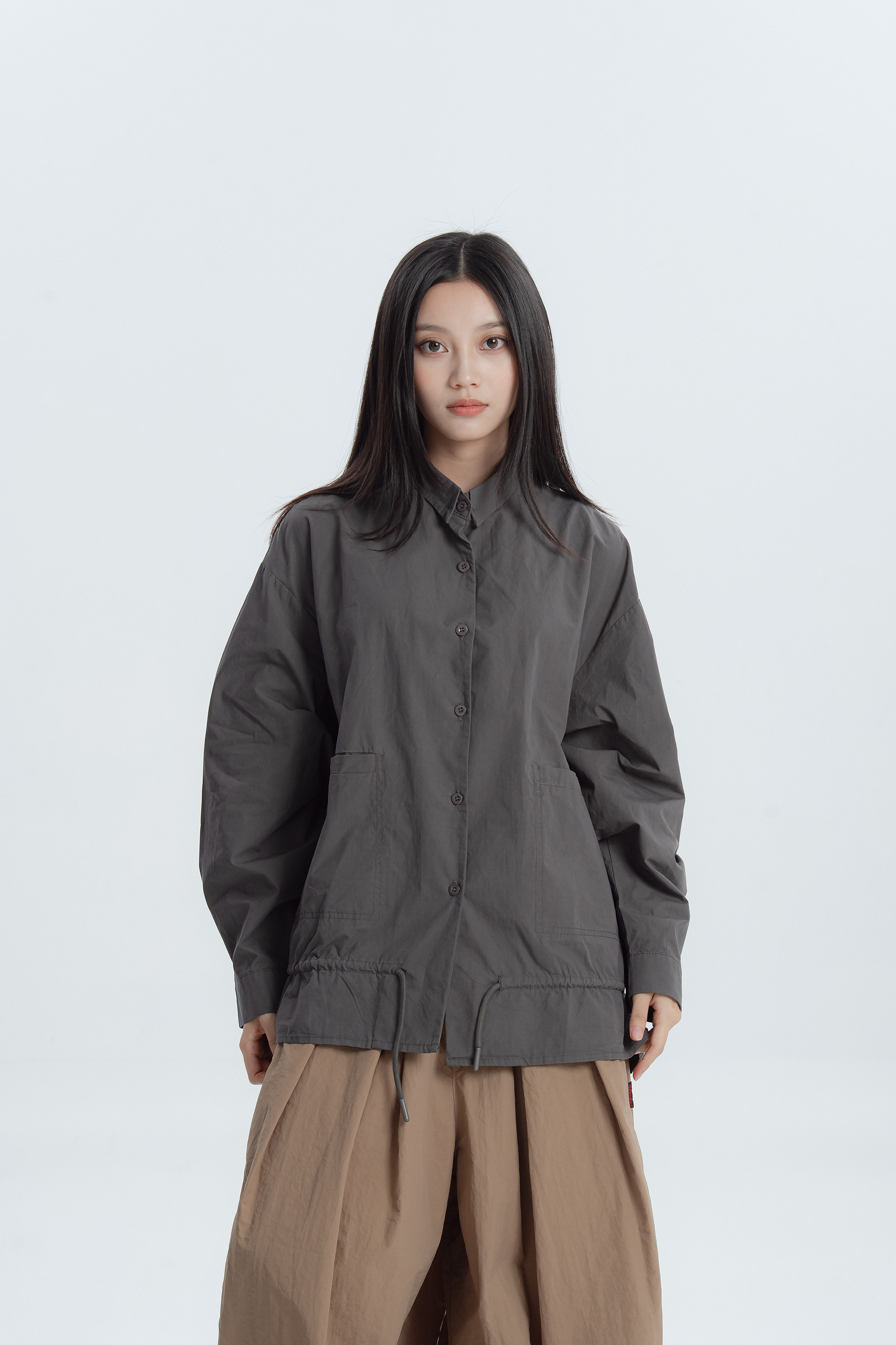 日系短領荷葉下擺長襯 3色