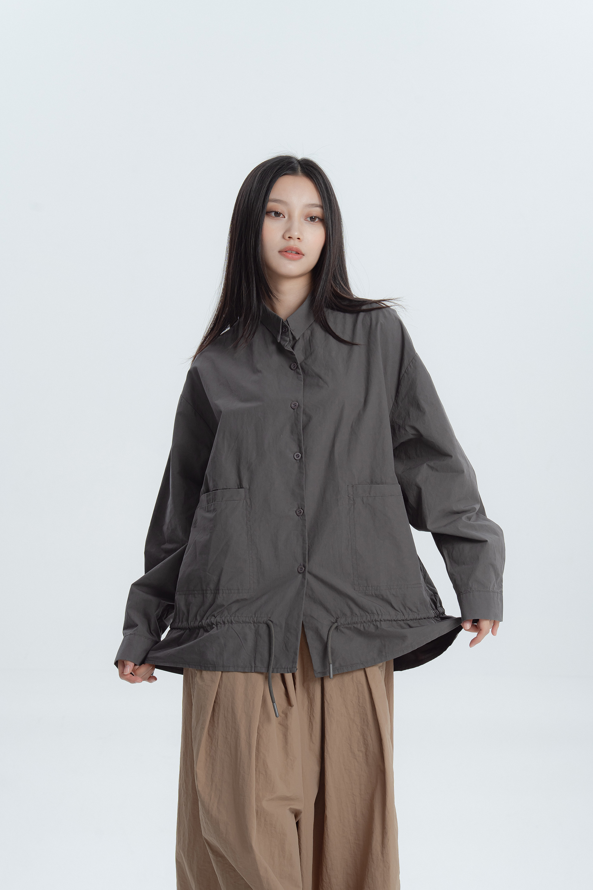 日系短領荷葉下擺長襯 3色