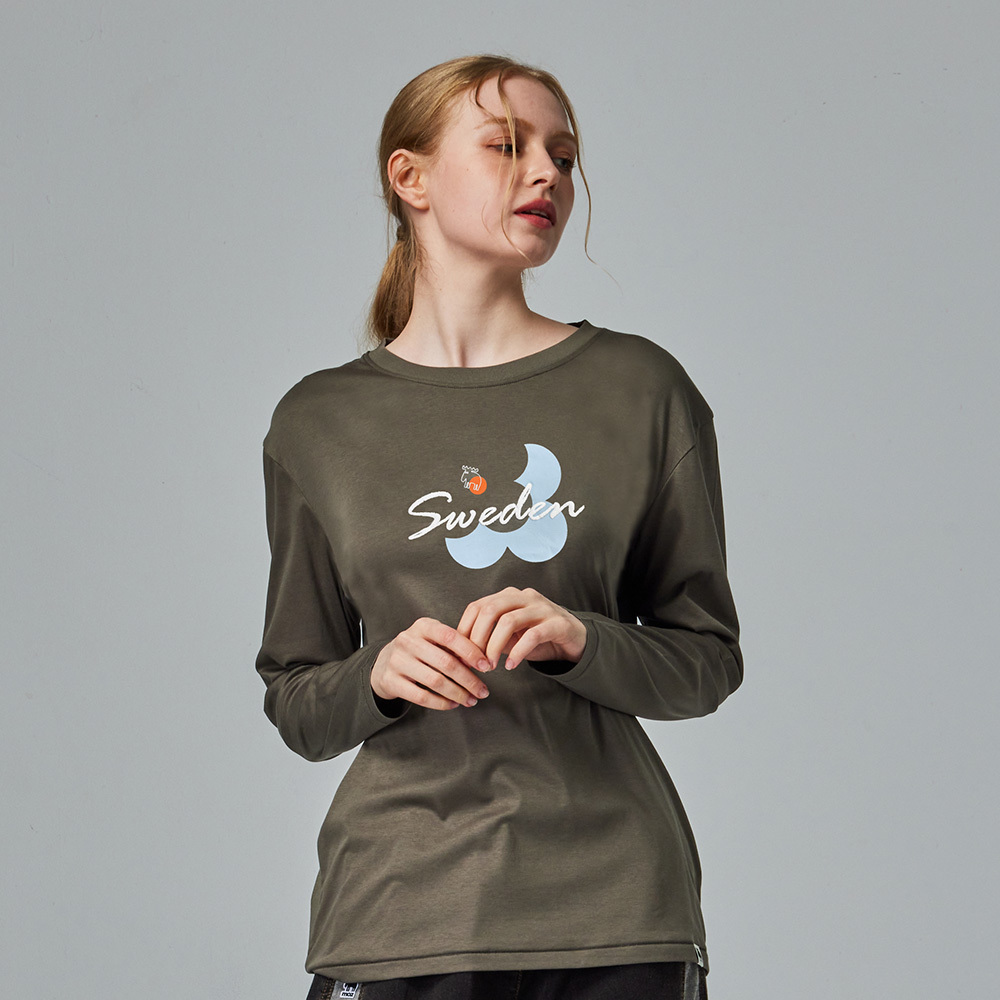 moz瑞典 花語駝鹿 冰河棉 100%純棉 涼感彈力四季T-橄欖綠(亞洲版)女款