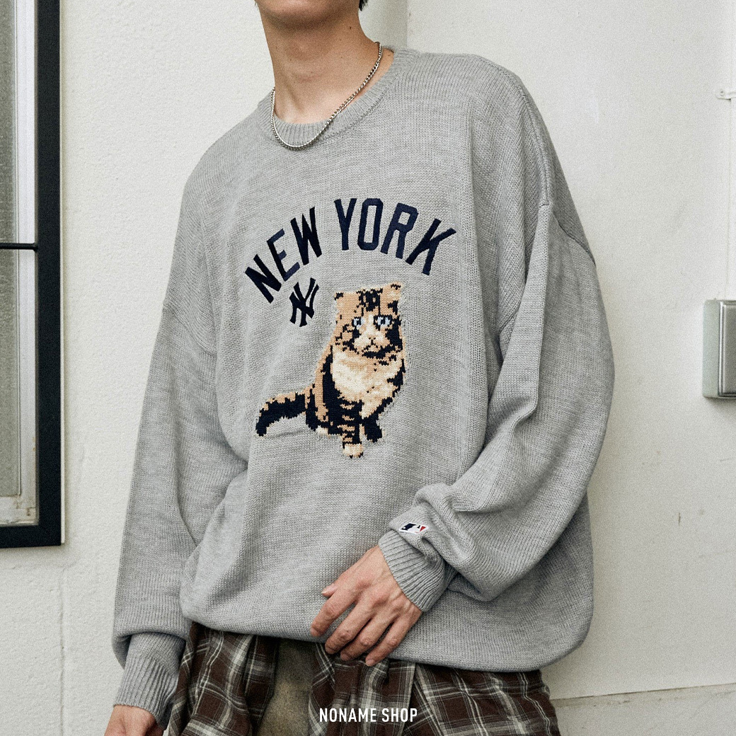 MLB 限量 美國職棒大聯盟 貓貓 貓咪 圓領 針織衫 長袖 三色 (男款)