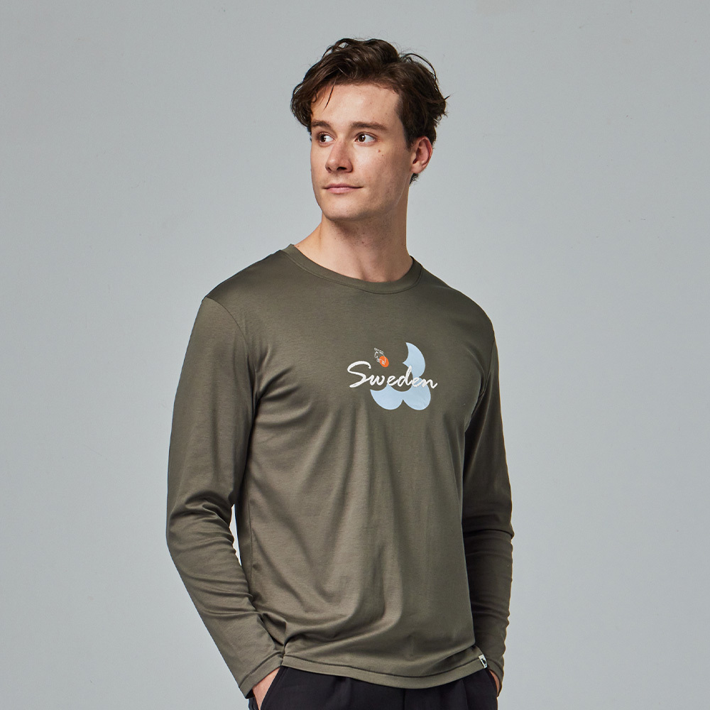 moz瑞典 花語駝鹿 冰河棉 100%純棉 涼感彈力四季T-橄欖綠(亞洲版)男款