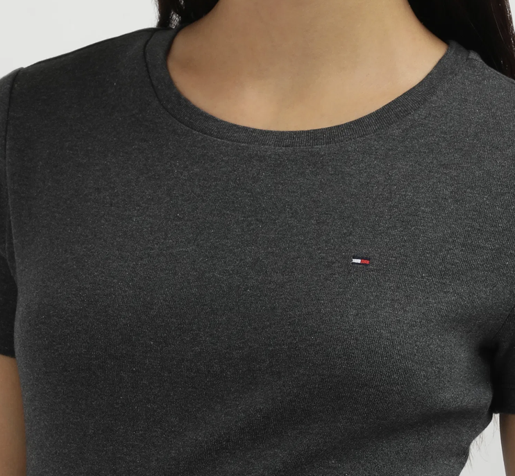 [S] TOMMY HILFIGER LADIES CREW NECK TEE,CHARCOAL, 76J4883-021 (STH1035)