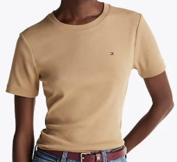 [S] TOMMY HILFIGER LADIES CREW NECK TEE,BROWN, 76J4883-212 (STH1030)