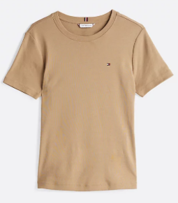 [S] TOMMY HILFIGER LADIES CREW NECK TEE,BROWN, 76J4883-212 (STH1030)