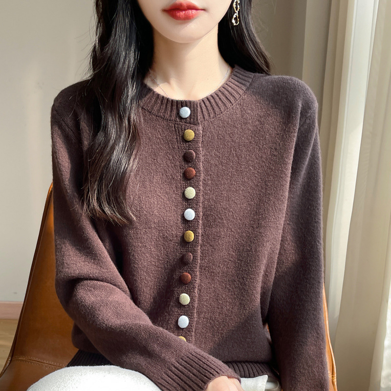 圓領彩釦針織上衣外套 五色