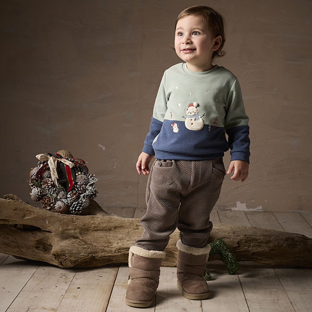 PIPPY 歡樂小雪人兩色圓領長袖上衣 綠