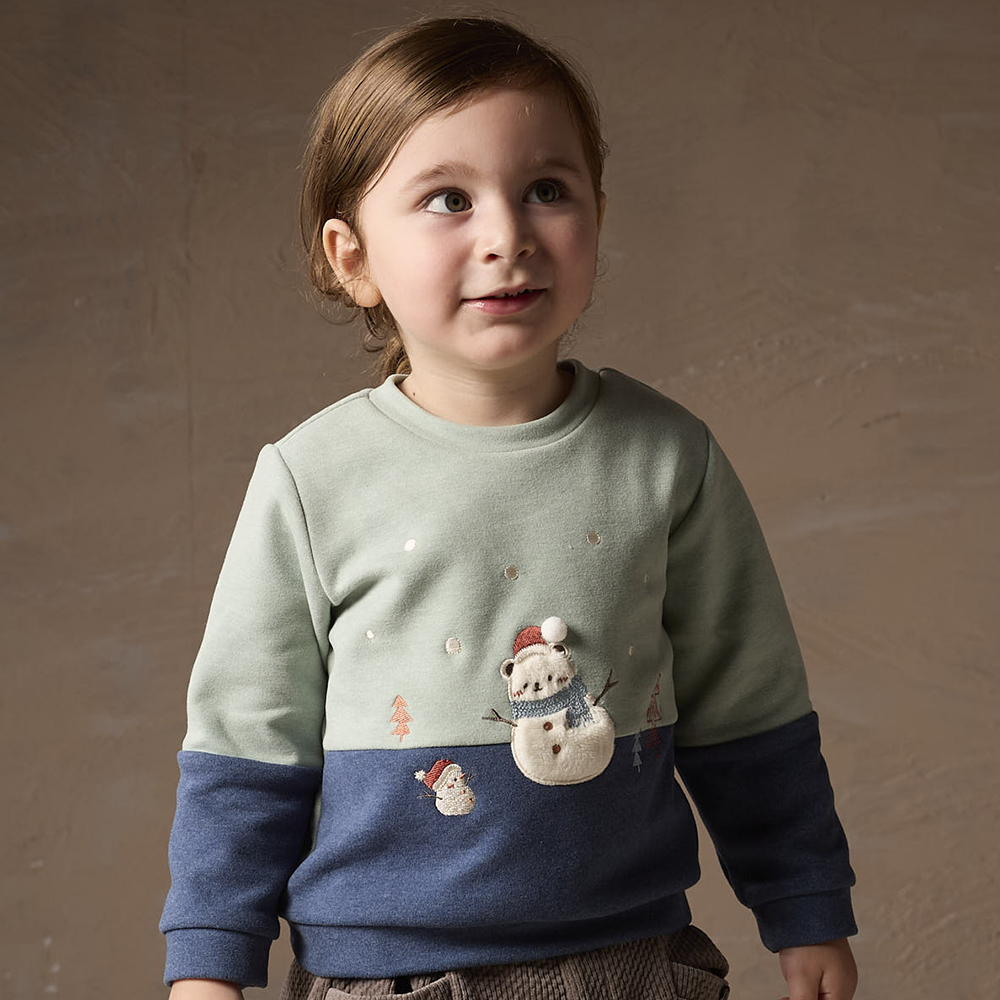 PIPPY 歡樂小雪人兩色圓領長袖上衣 綠