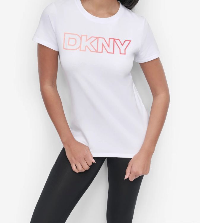 [S] DKNY WHITE DP5T1193 OMBRE OUTLINE LOGO CREW NECK TEE, 732465923814 FINAL SALE (SD1381)