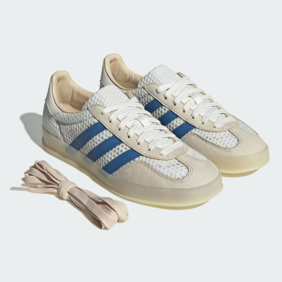 【 adidas GAZELLE INDOOR 休閒編織款 - 米白x藍 】