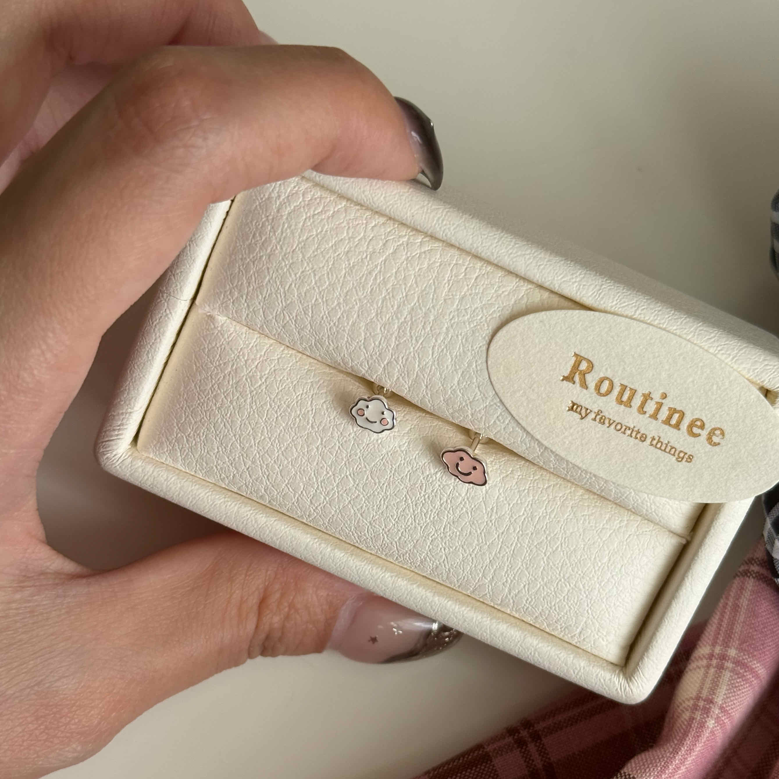 🇰🇷925 silver QQ雲朵轉珠耳釘