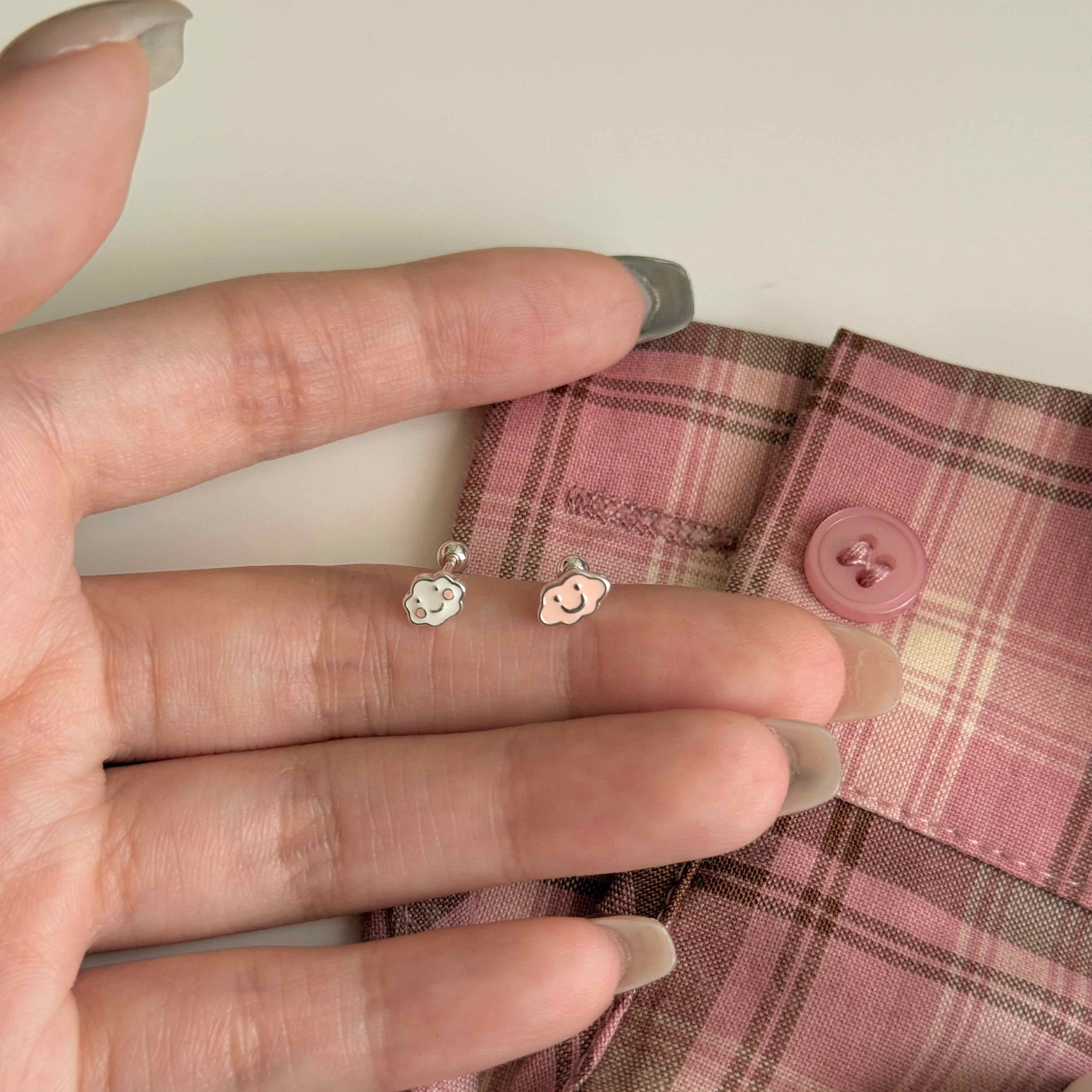 🇰🇷925 silver QQ雲朵轉珠耳釘