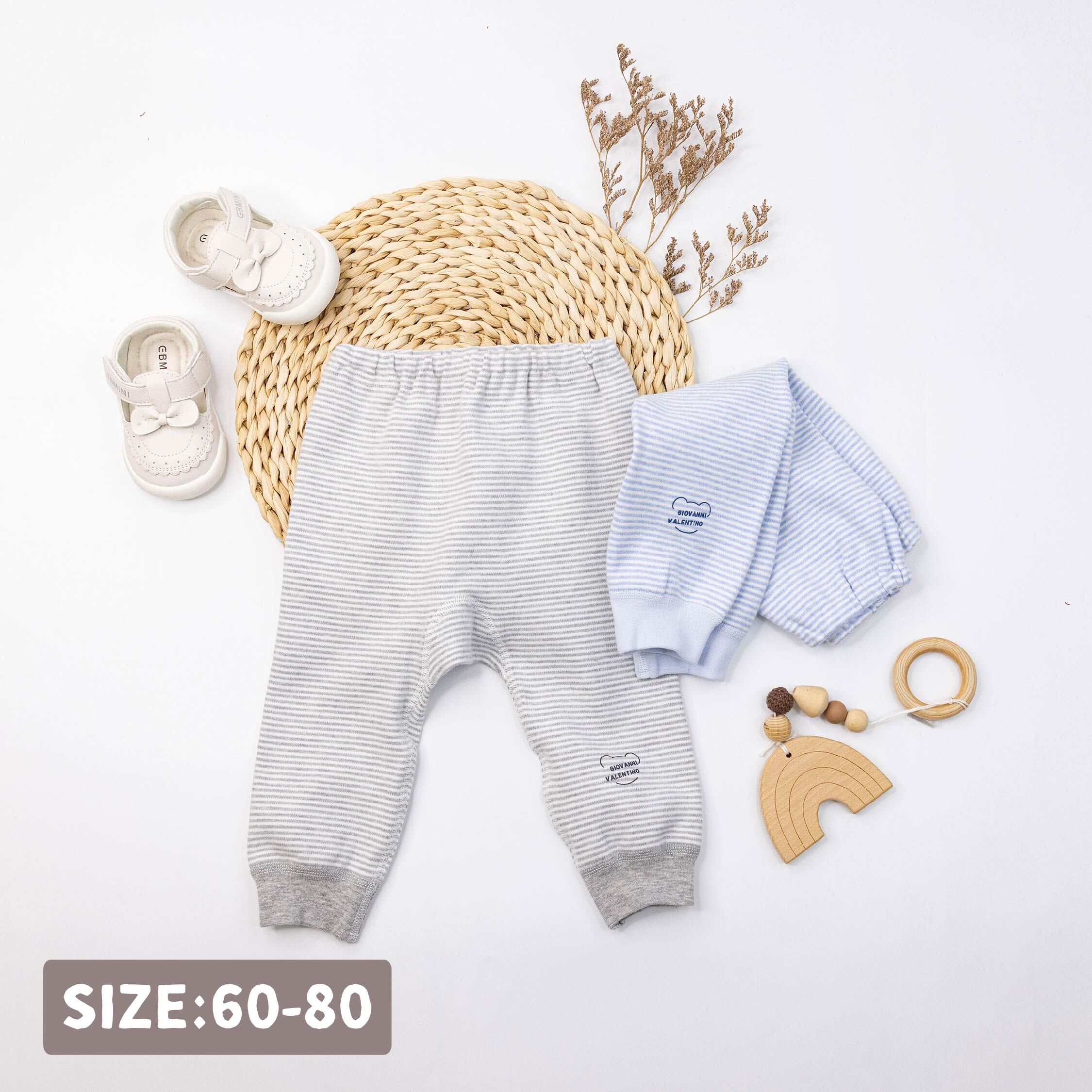 范侖鐵諾【32587】品牌熊熊條紋縮口初生褲＊二色