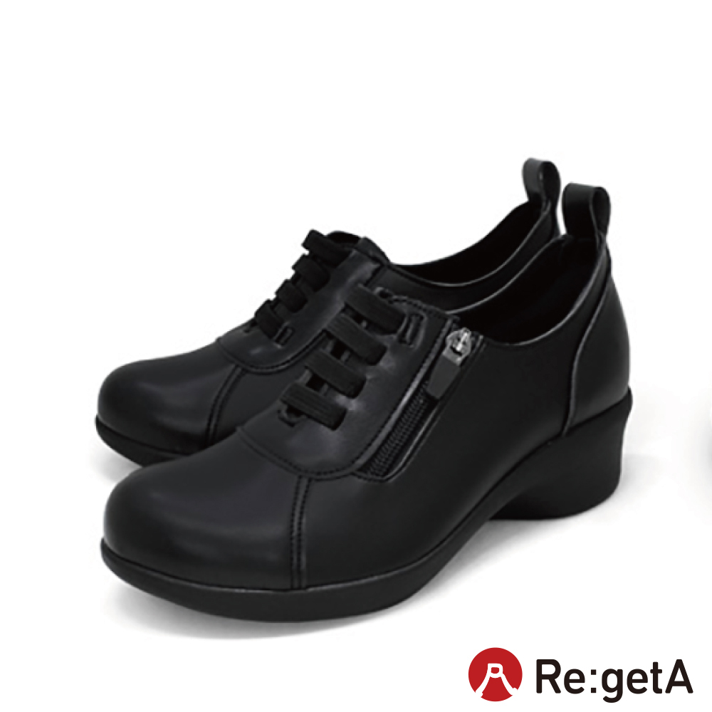 大阪樂步健康鞋 Re:getA 側拉鍊楔型鞋休閒鞋 R2164 (BLK-黑色)