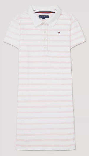 [S] TOMMY HILFIGER KIDS STRIPE STRETCH PIQUE POLO DRESS,PINK, 71J4111-690 (STH762)