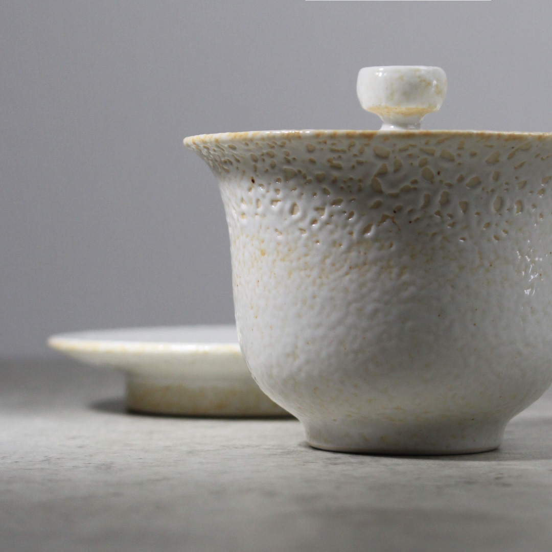 志野白釉三才蓋碗