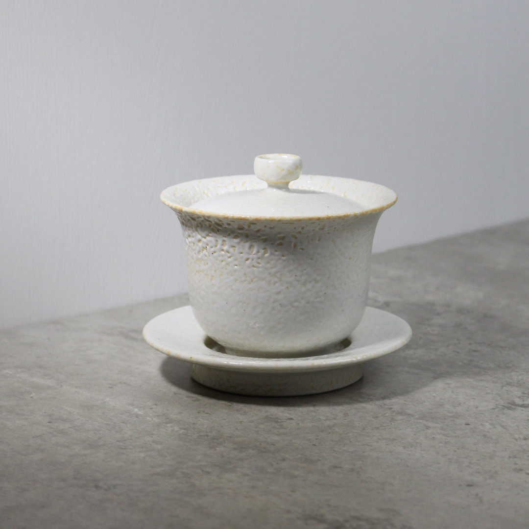 志野白釉三才蓋碗