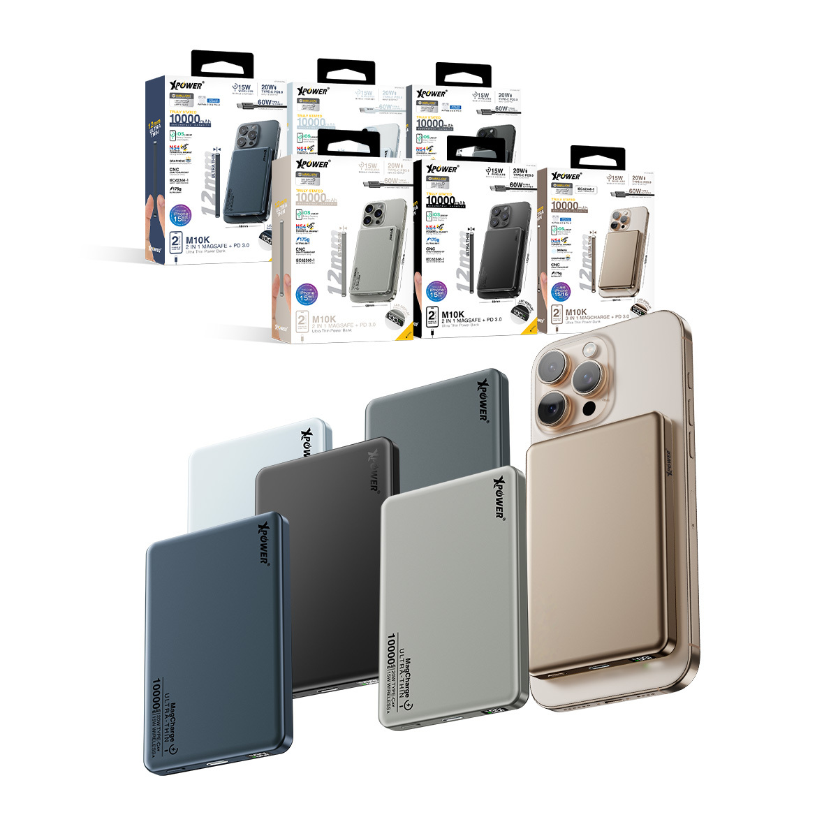 (3C認證版)XPower M10K 3合1鋁合金數顯 10000mAh PD3.0+磁吸無線外置充電器