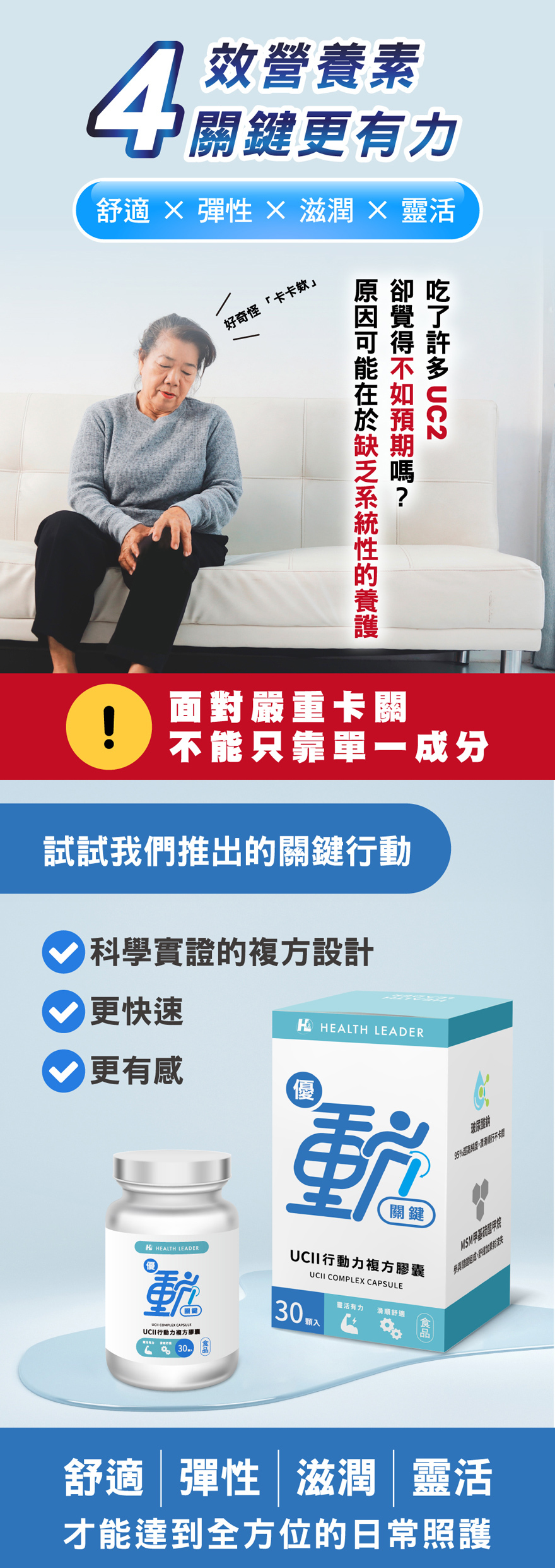 優動關鍵保健品舒適、滋潤、靈活膝蓋