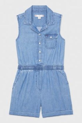 [S] TOMMY HILFIGER KIDS SLEEVELESS CHAMBRAY ROMPER,DENIM BLUE, 71J4231-460 (STH754)