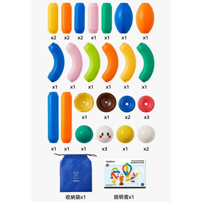 【樂森藥局】mideer 幼兒加大版彩虹磁力棒 32pcs／片（附收納袋）