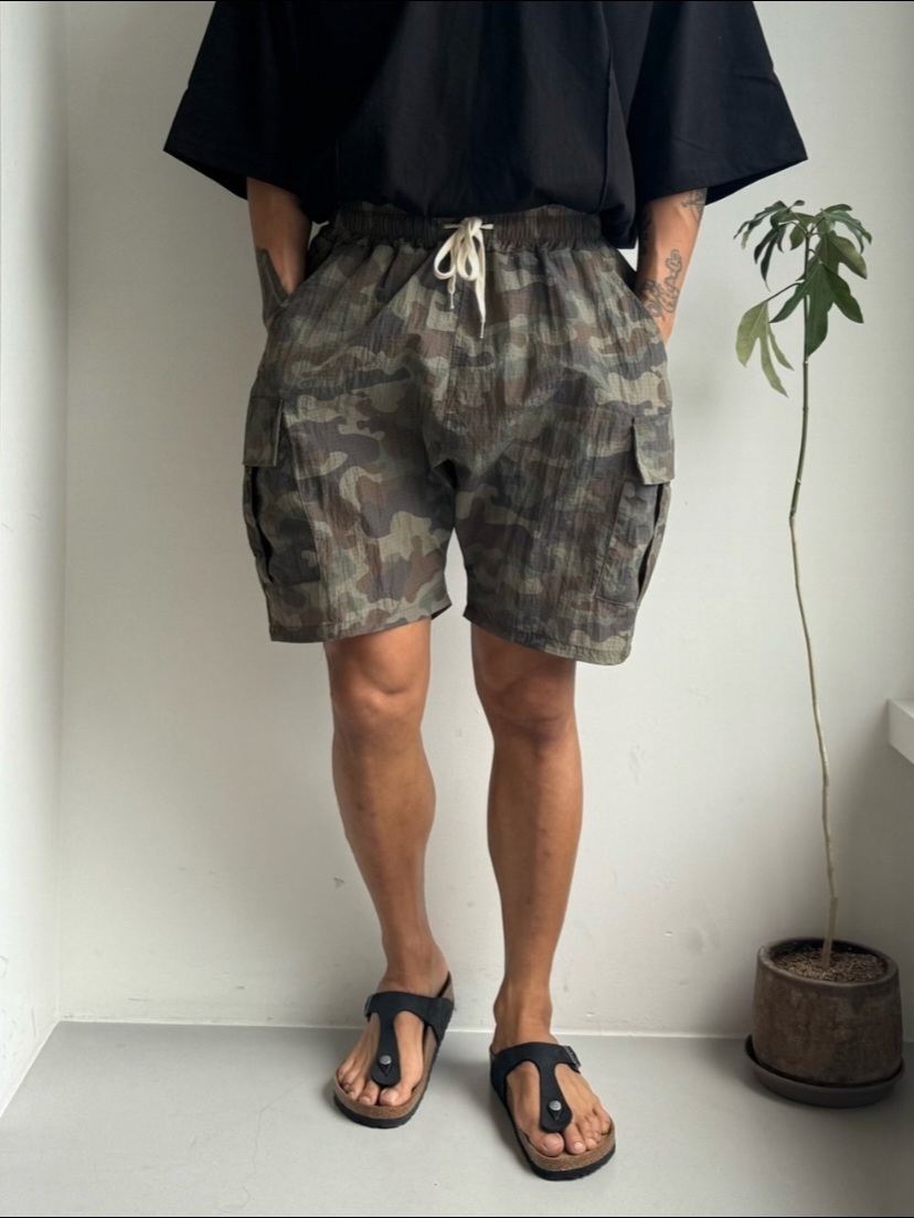 (韓國獨家特價) 復古迷彩尼龍工裝短褲