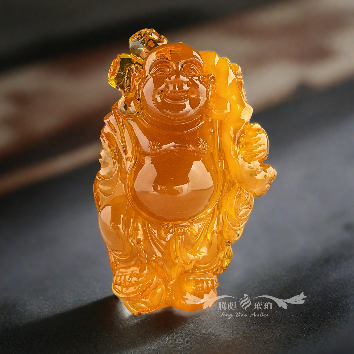 傳家款天然俄羅斯雞油紅蜜蠟立體圓雕彌勒掛擺件