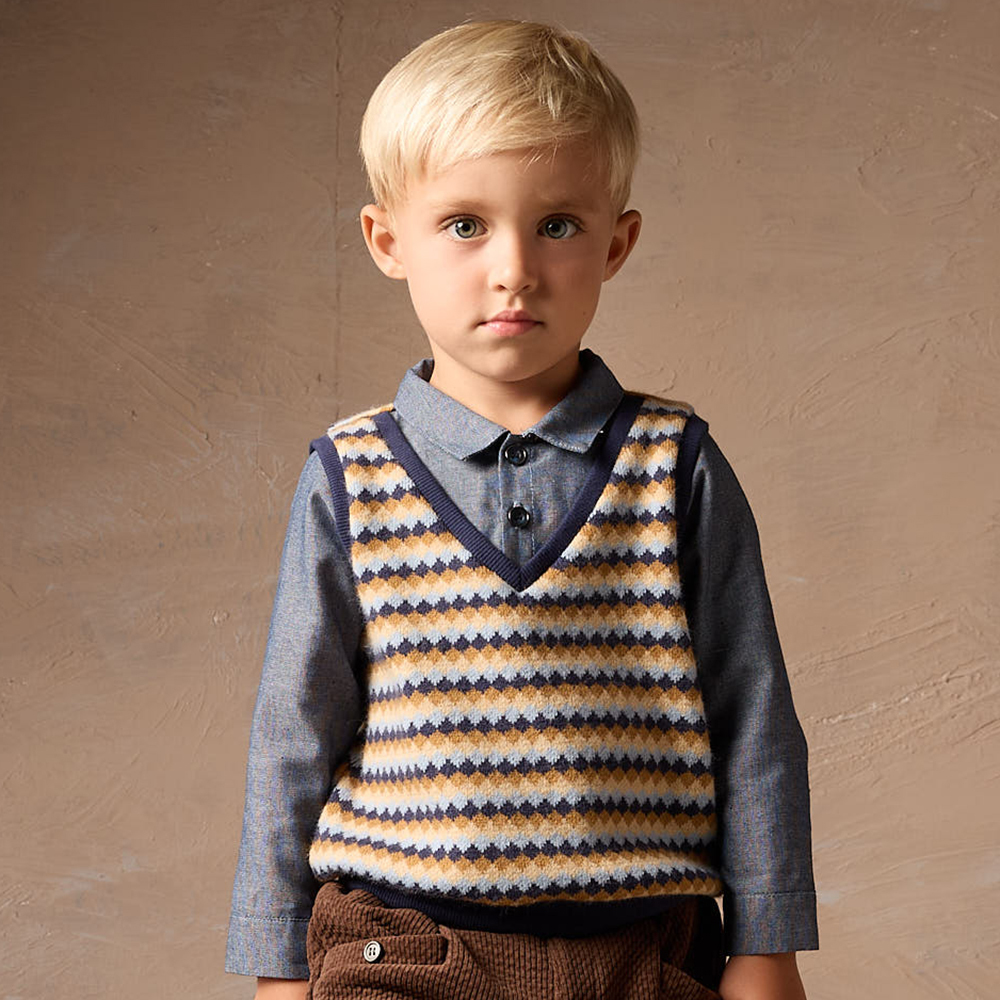 PIPPY 學院紳士風翻領假兩件長袖上衣  藍