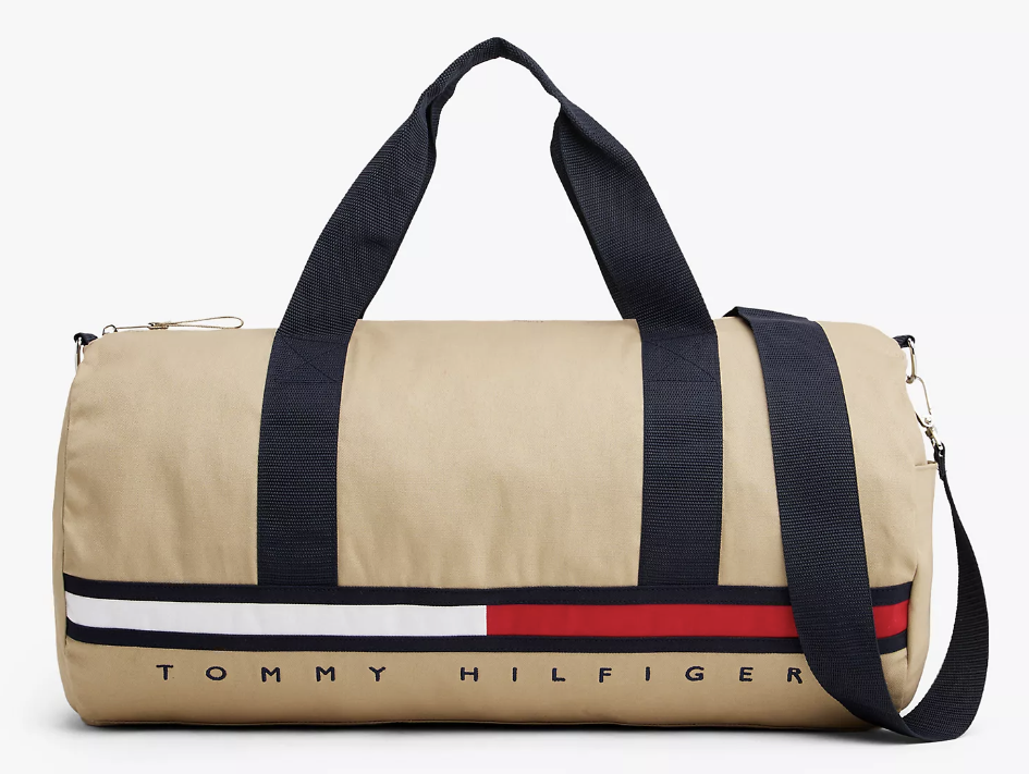[S] TOMMY HILFIGER KHAKI SAND 6943971 FLAG STRIPE LOGO DUFFLE, 197232419905 (STH1190)