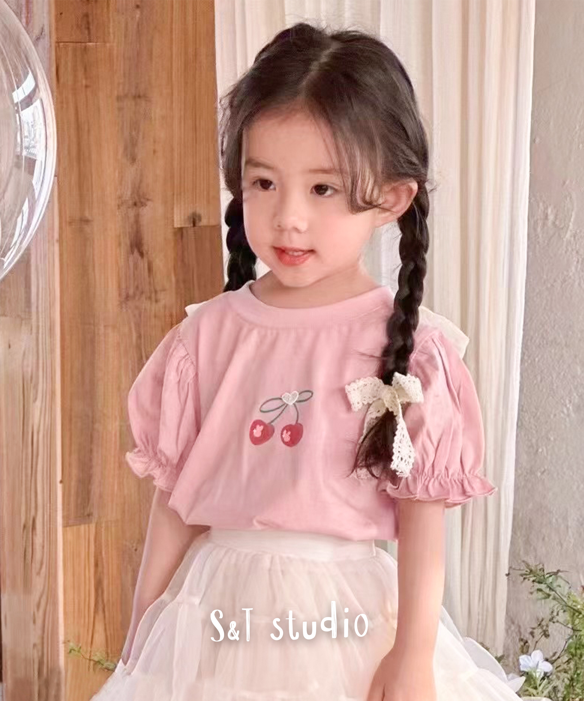 櫻桃甜心｜後蝴蝶結女童短袖上衣(90-130) 兩色