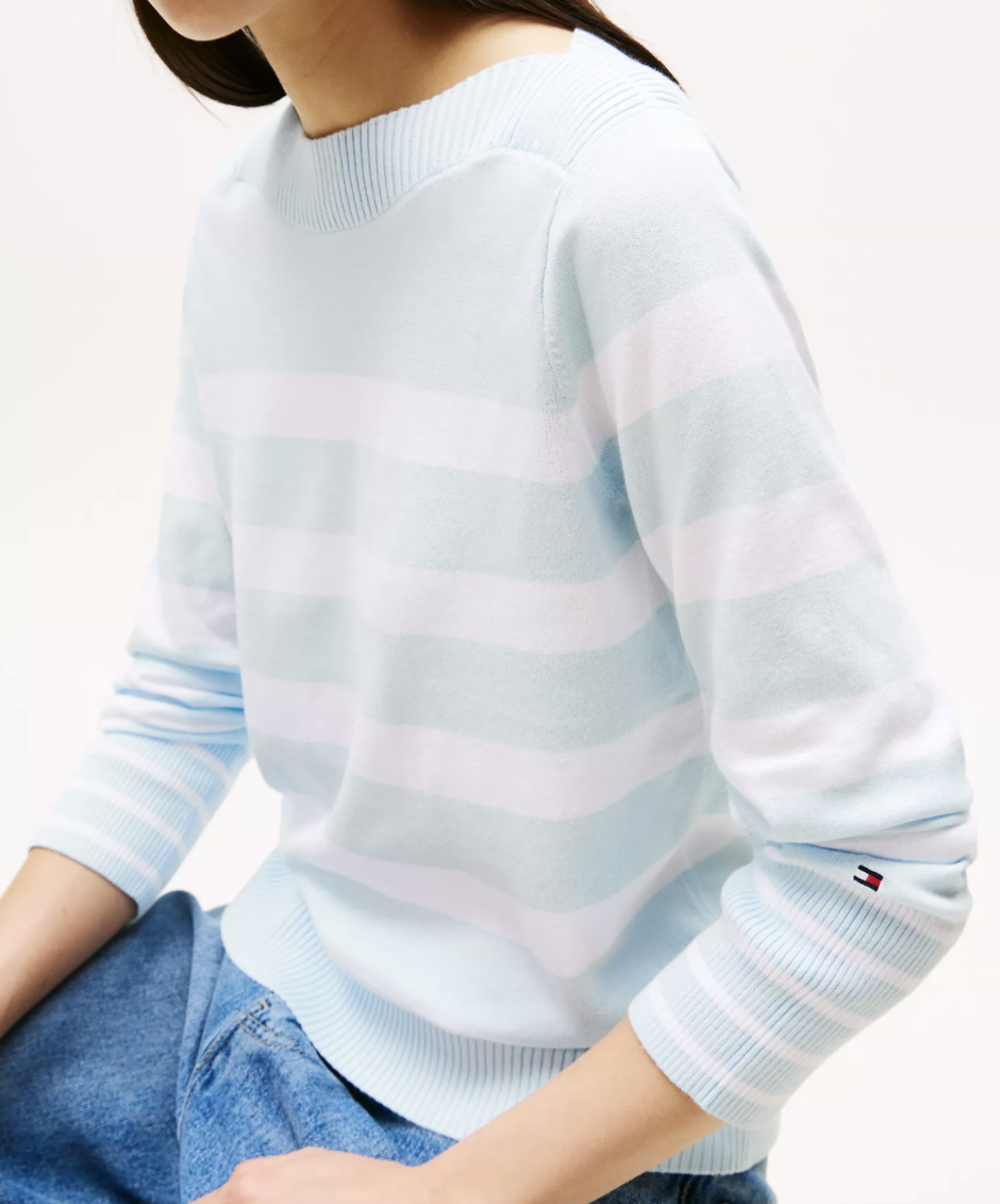 [S] TOMMY HILFIGER KEEPSAKE BLUE STRIPE BOATNECK SWEATER, XW04164-400 (STH1417)