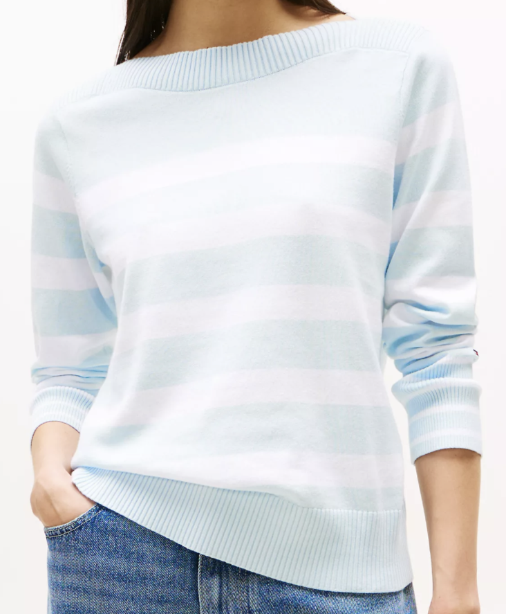 [S] TOMMY HILFIGER KEEPSAKE BLUE STRIPE BOATNECK SWEATER, XW04164-400 (STH1417)