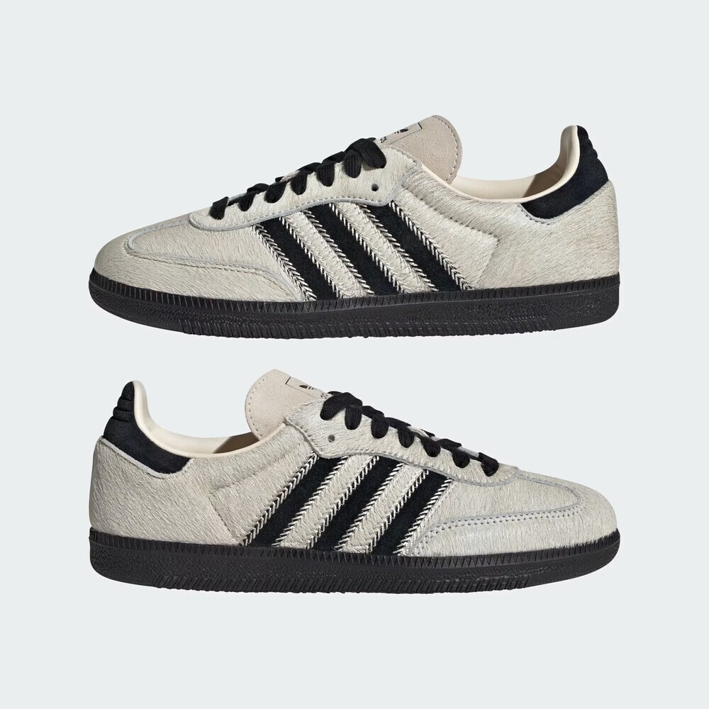 【 adidas SAMBA OG W 仿馬毛復古鞋款 - 霧白x黑 】