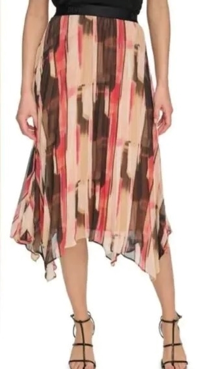 [S] DKNY LOGO TAPE PRINTED HANDKERCHIEF SKIRT,AMP PK/PRST MLT, P32NN053-EIL [FINAL SALE] (SD692)