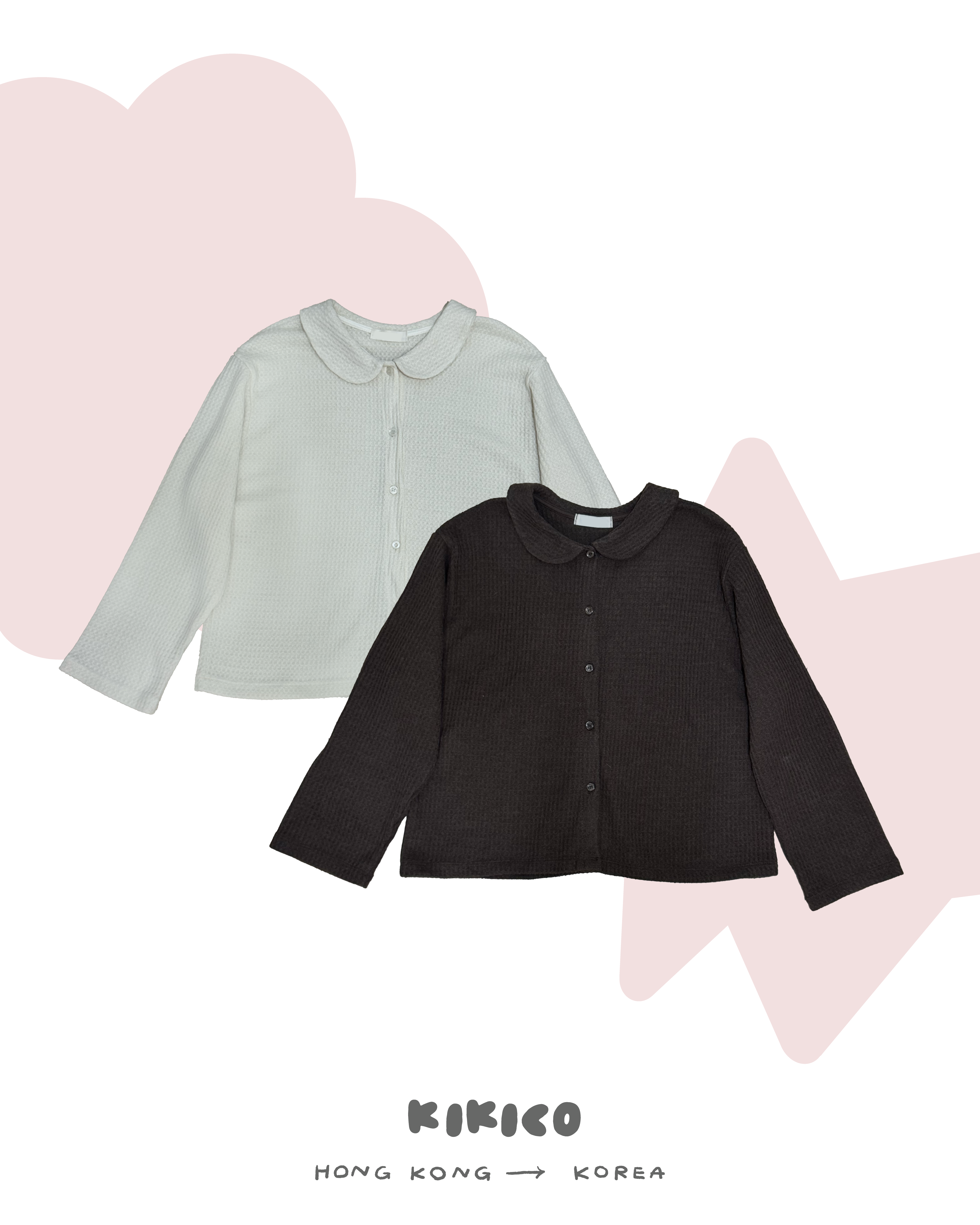 娃領窩夫格開鈕襯衫