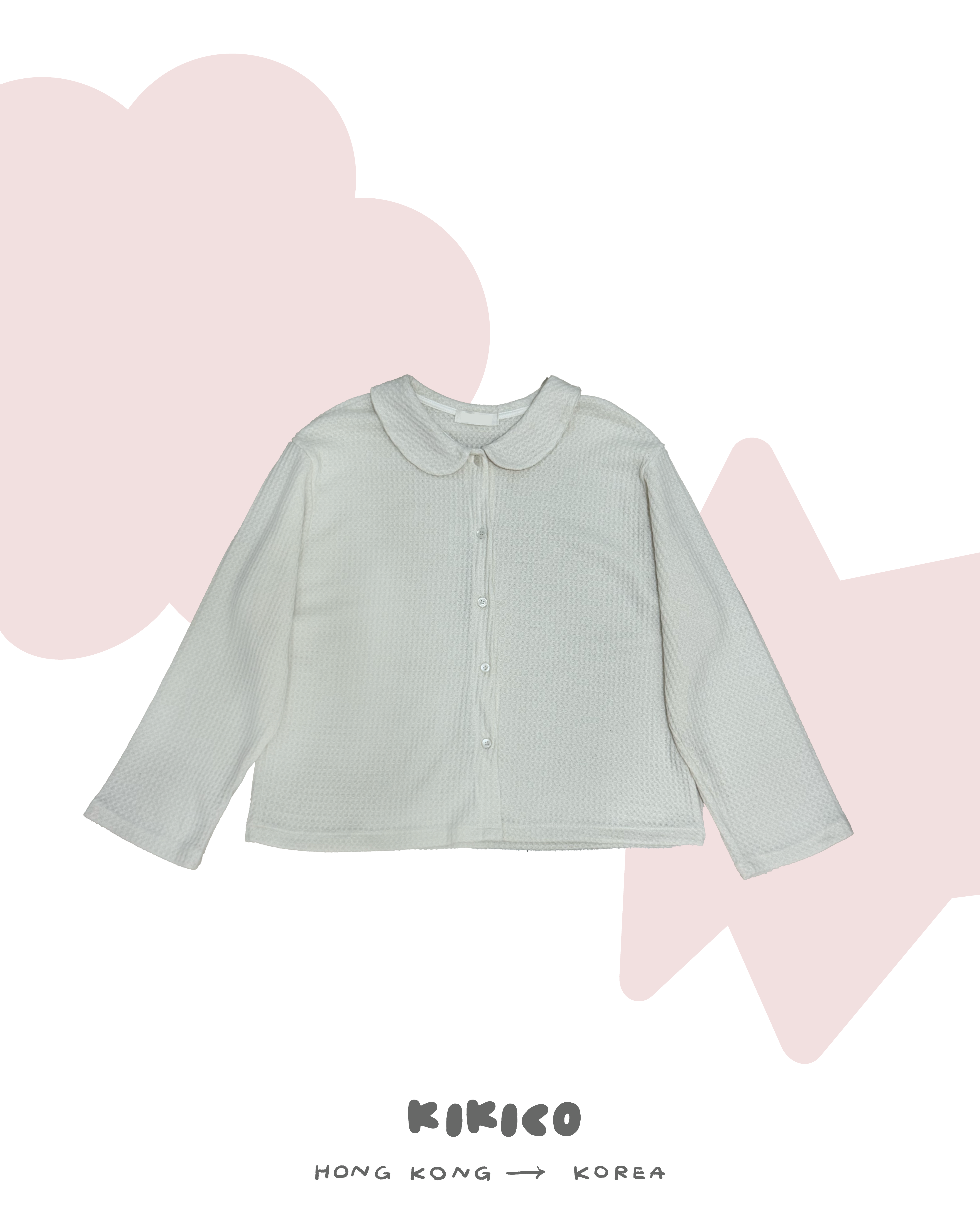 娃領窩夫格開鈕襯衫