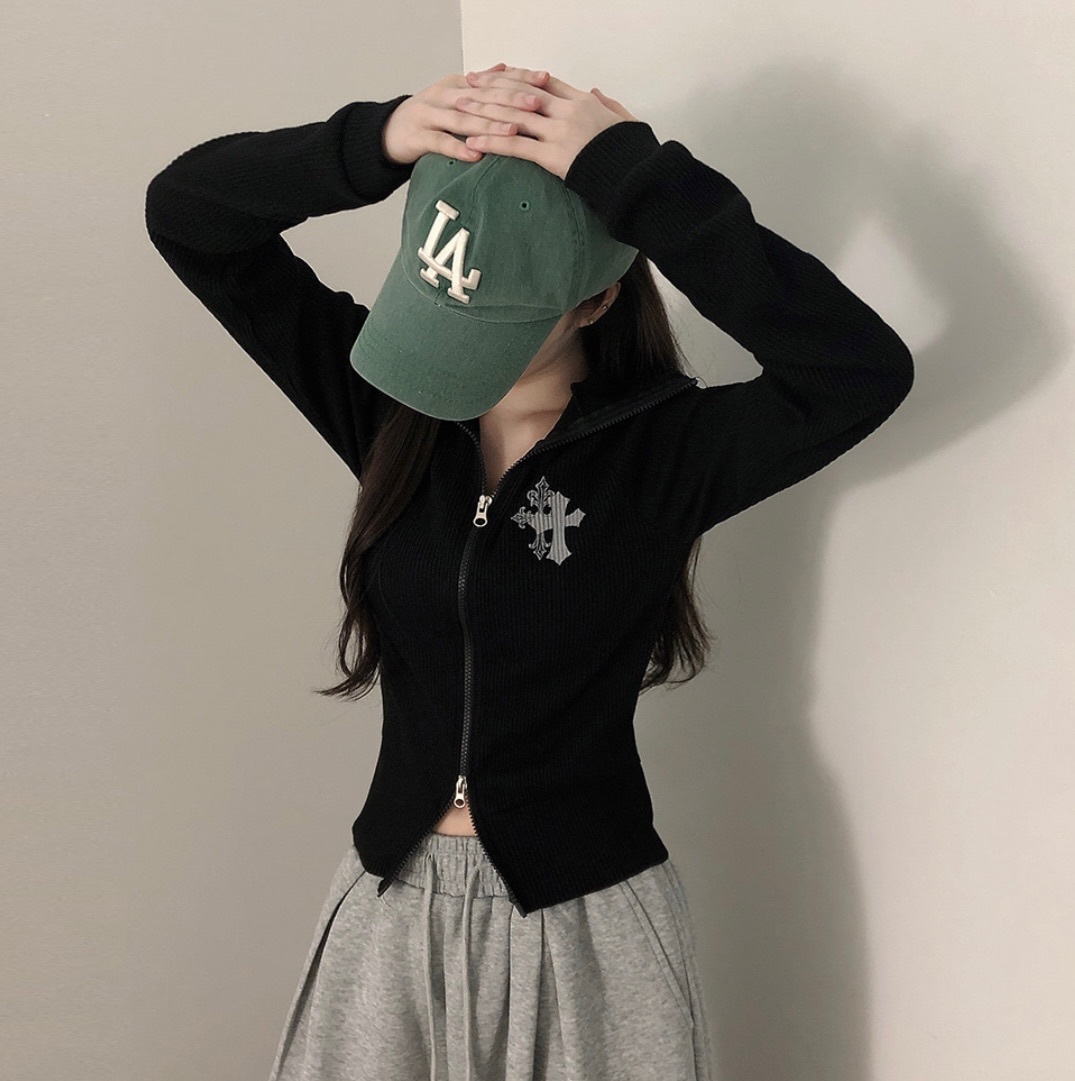 【優惠價預訂】韓國十字架坑紋雙拉鍊針織外套（4色）