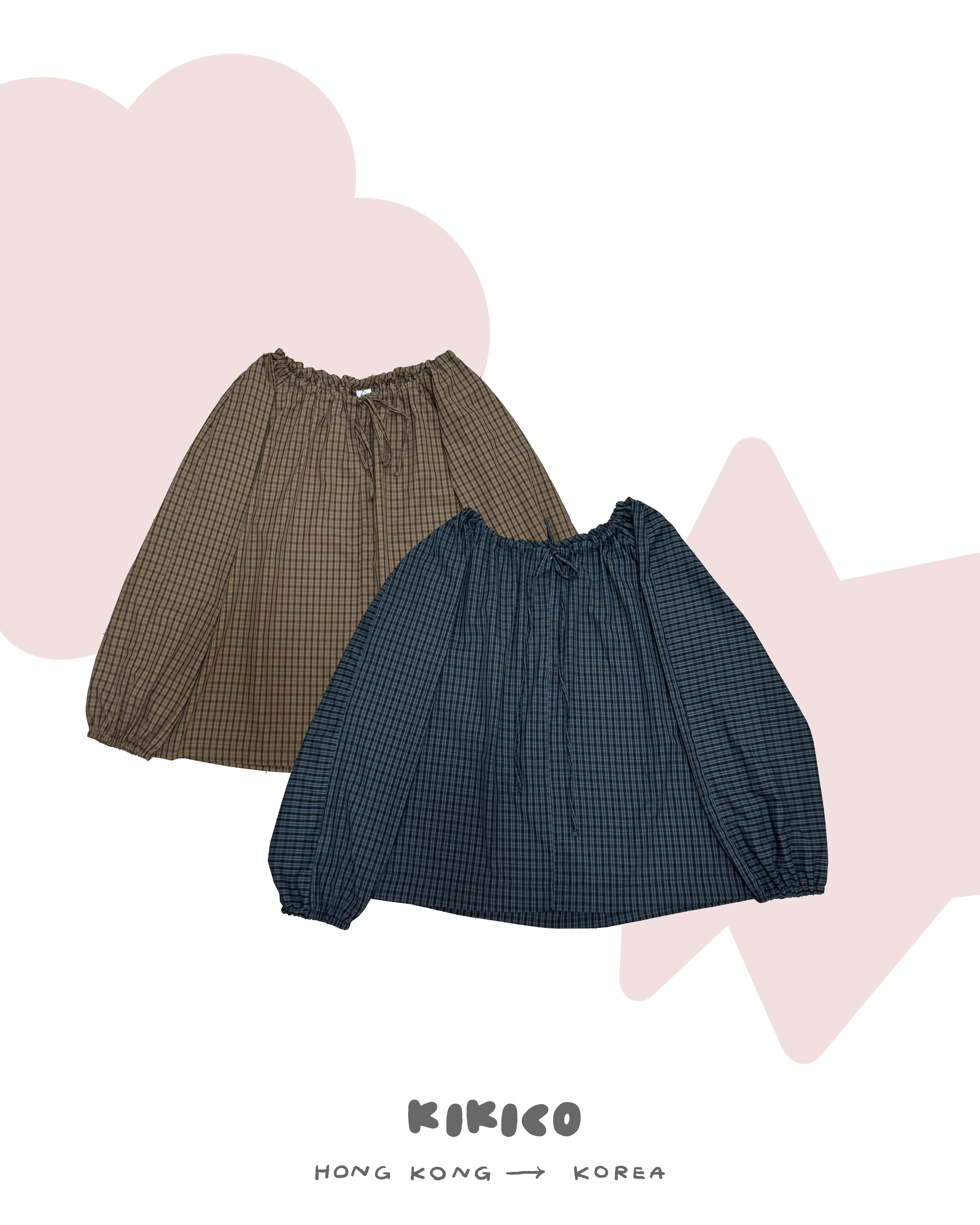 抽繩領細格A形上衣