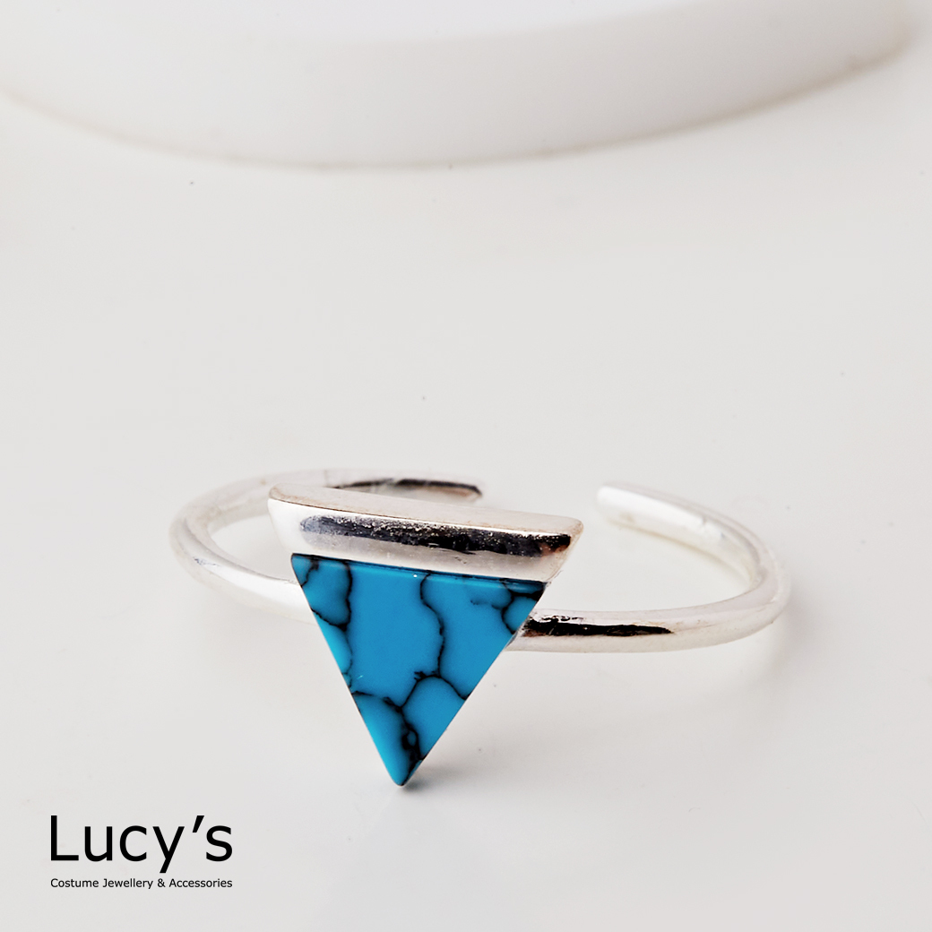 925純銀 三角松石 開口戒 (二色) (115350/115351)