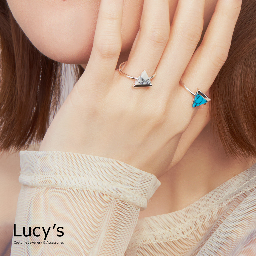 925純銀 三角松石 開口戒 (二色) (115350/115351)