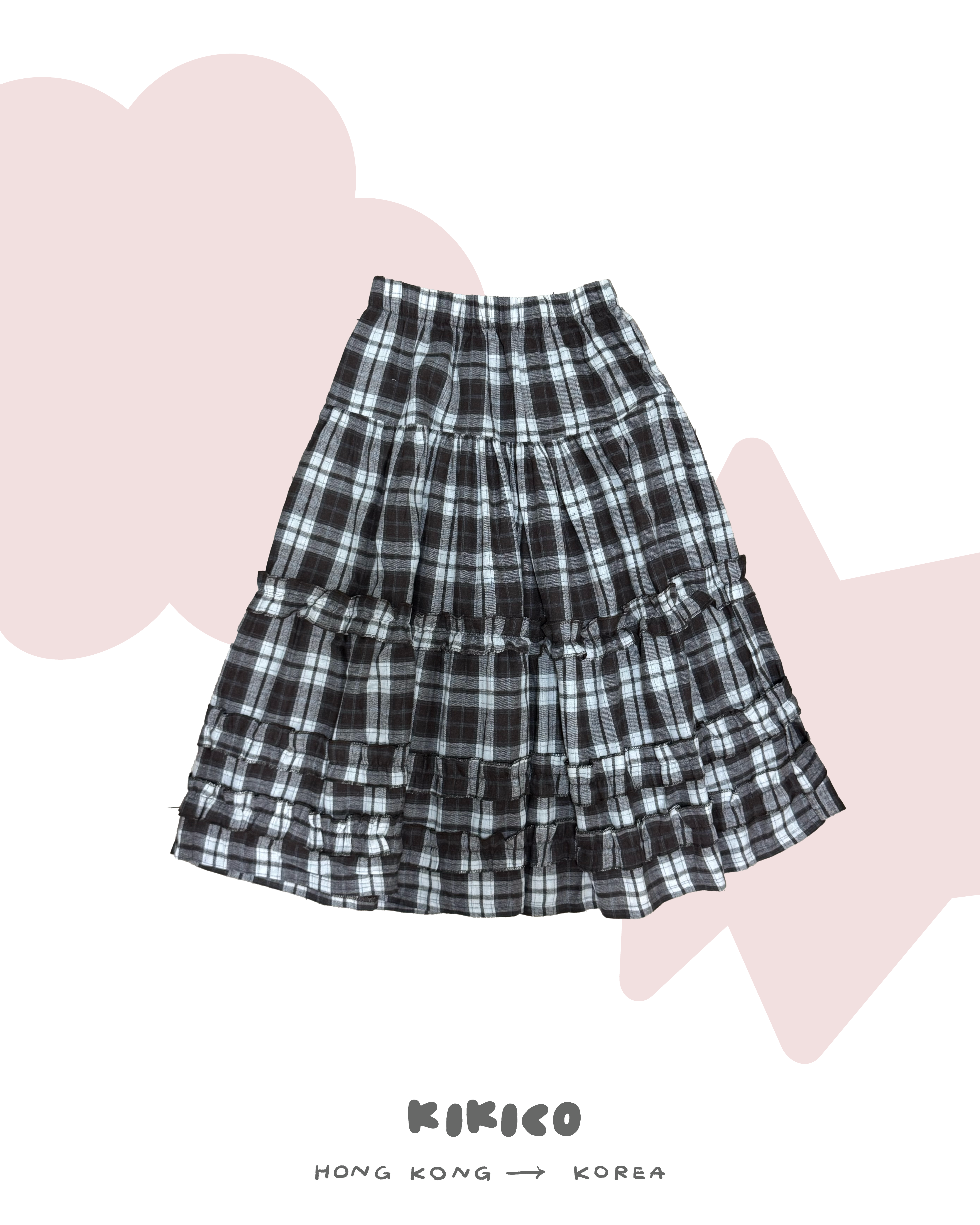 格紋三層木耳邊半裙