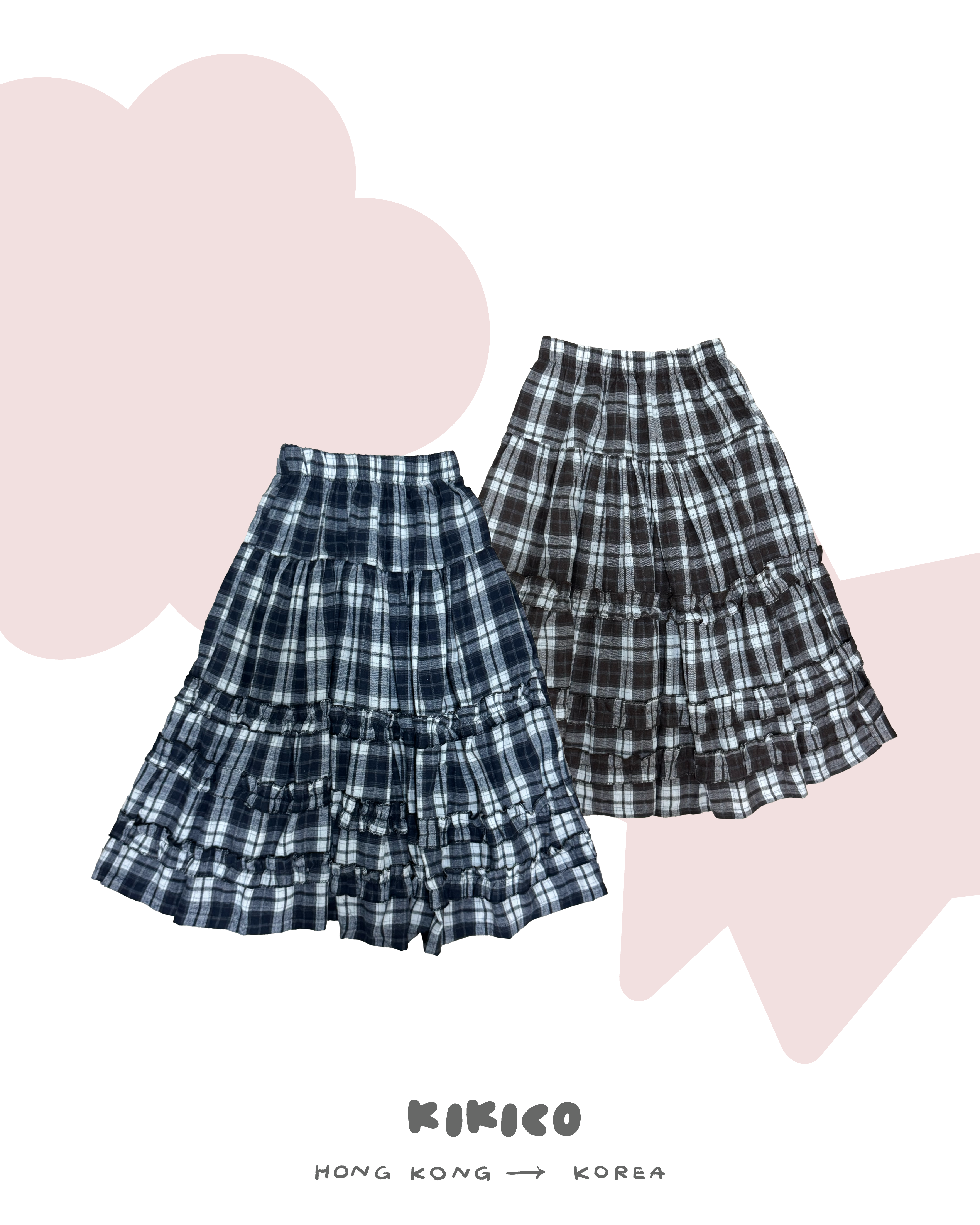 格紋三層木耳邊半裙