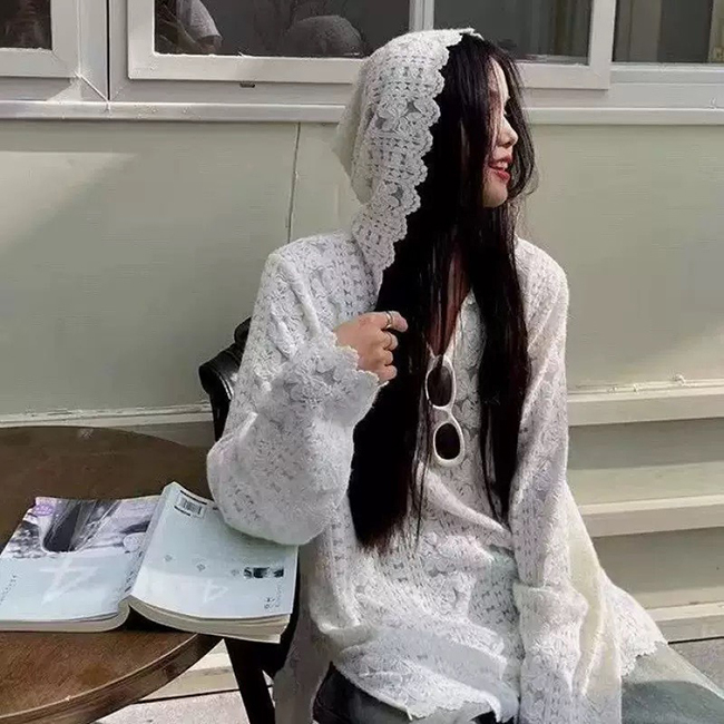 NEW 透明絕美細緻蕾絲連帽上衣-現貨