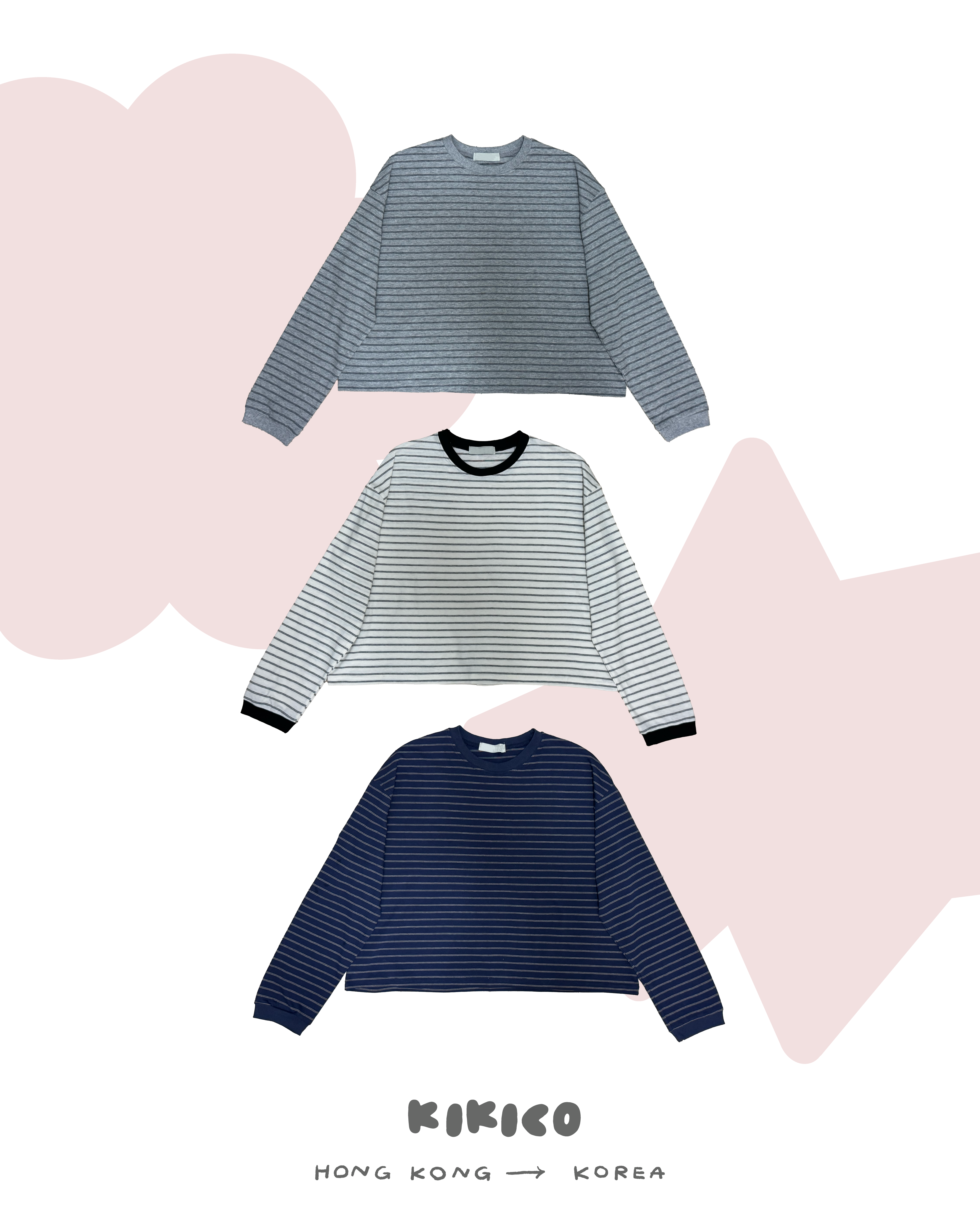 Basic圓領橫間長袖Tee