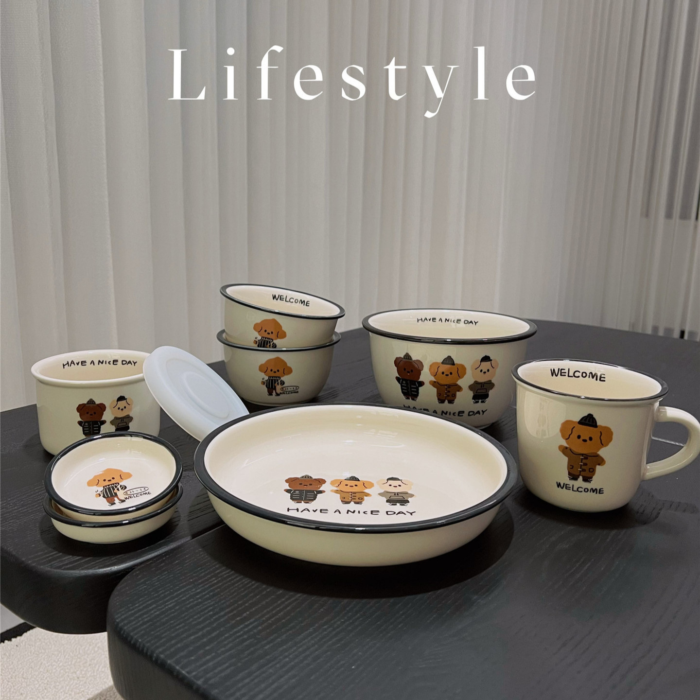 《6234》ins風小狗陶瓷餐盤組