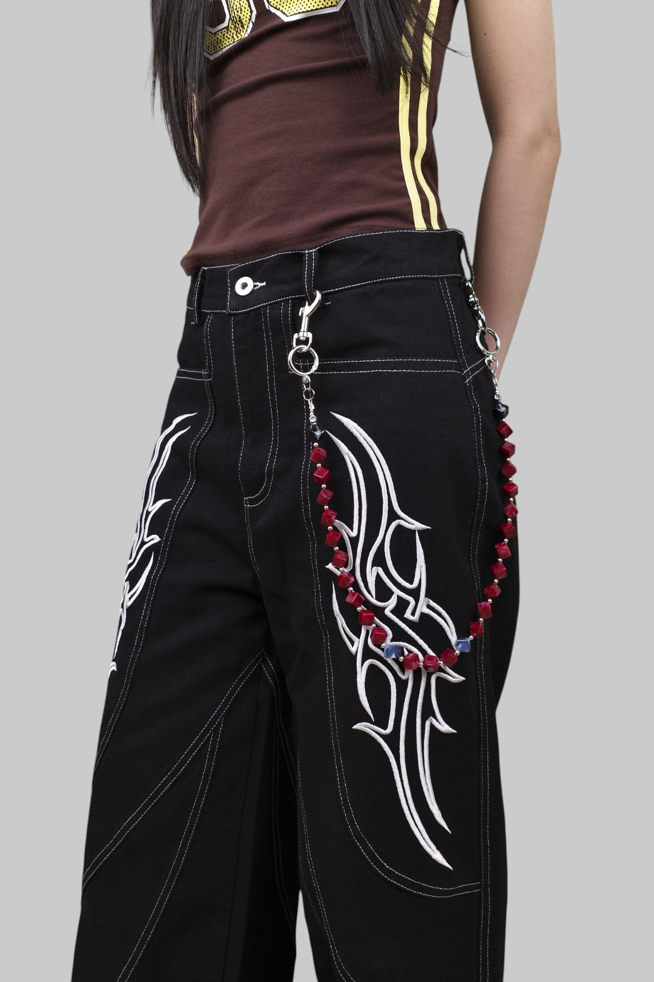 『Always_Good』黑紅 方塊 暈染 褲鏈