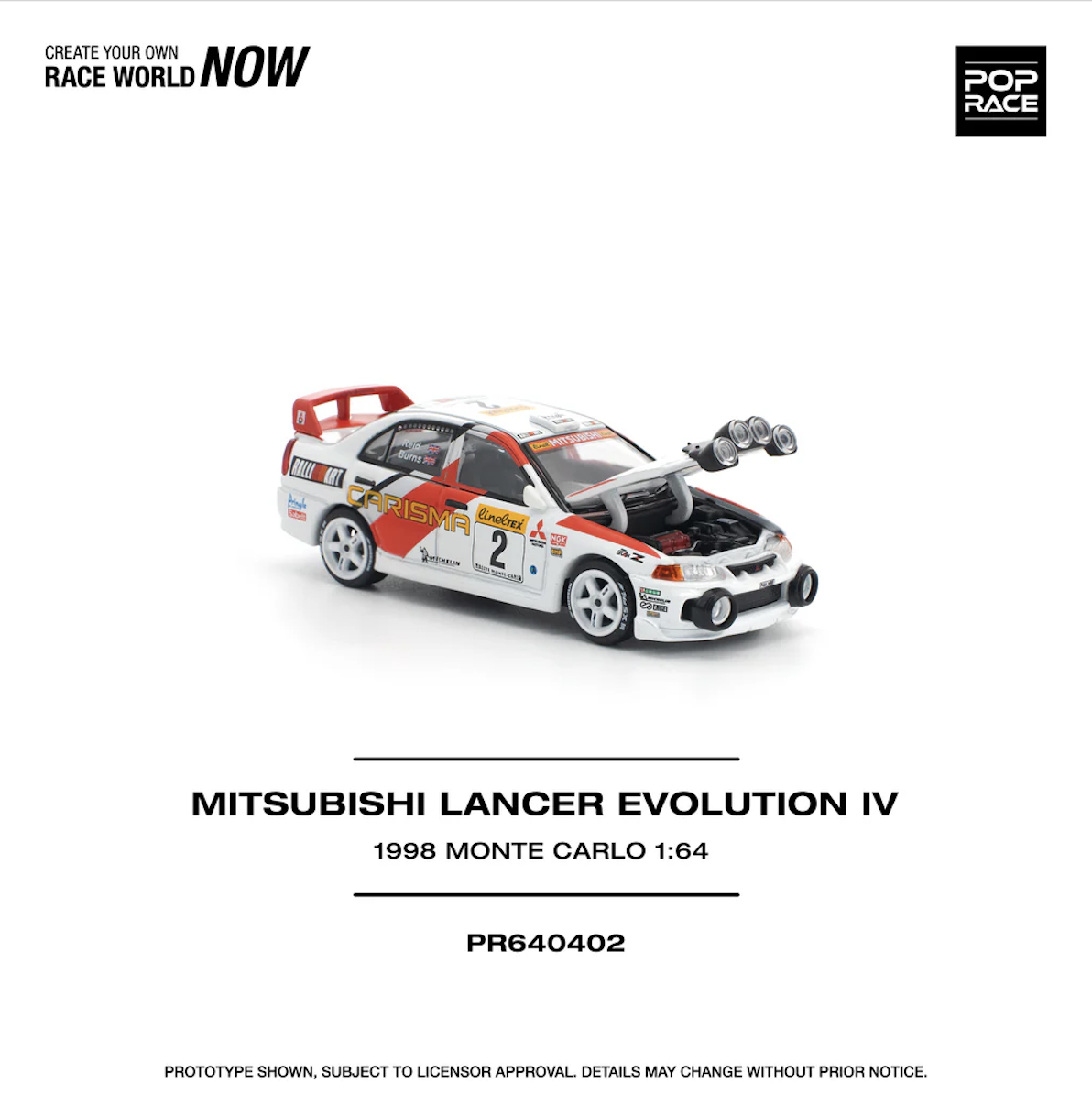 【預訂】Pop Race 1/64 Mitsubishi Lancer Evolution IV 1998 Monte Carlo Rally (PR640402)
