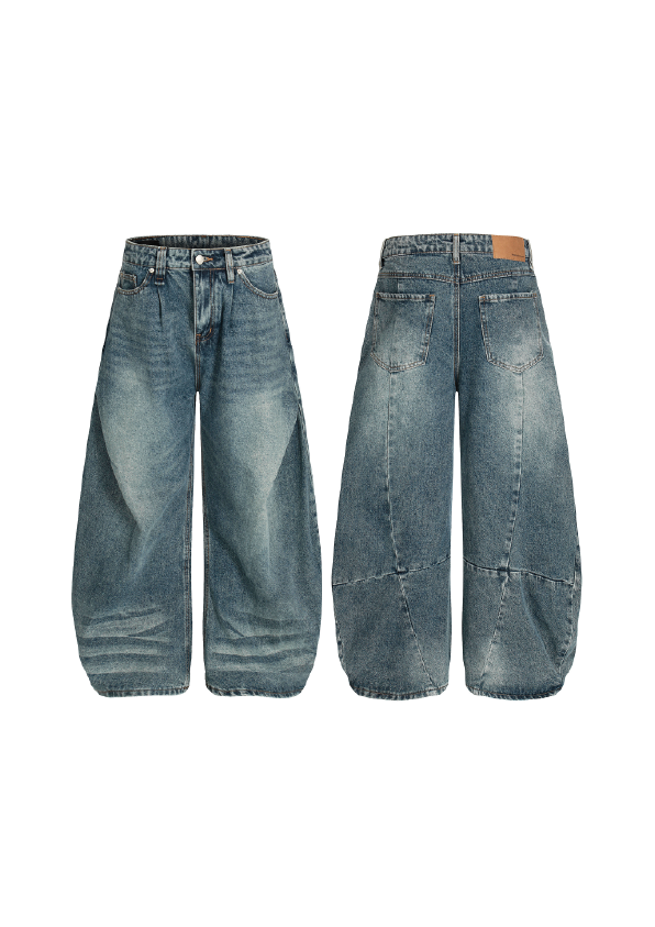 - SIMPLEACTION - 美式復古做舊拼接baggy彎刀褲