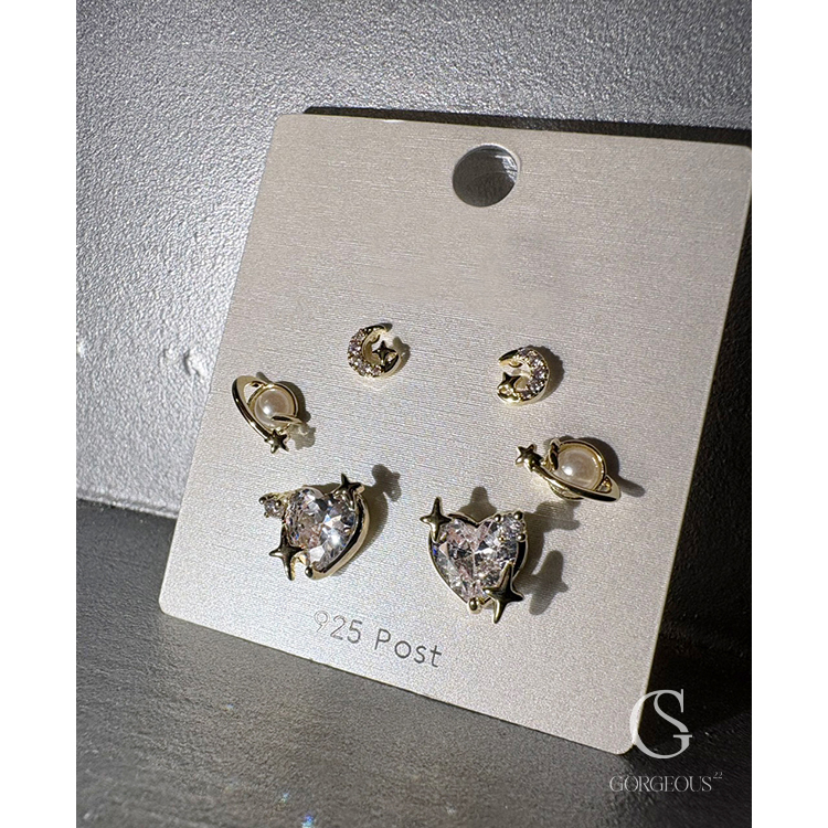 R54 現貨「心鑽六件組耳環(925銀針)」