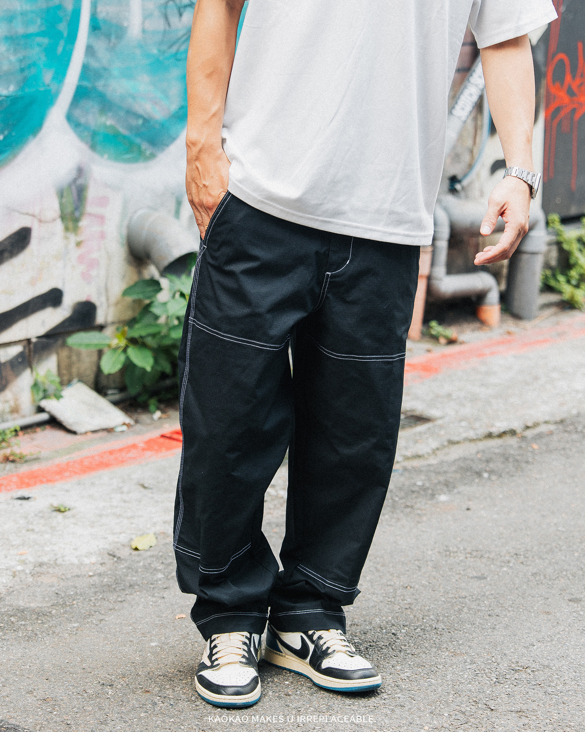 NIKE SB DOUBLE-KNEE PANT 黑色 白車線 工作褲 滑板 休閒 長褲【FB8429】