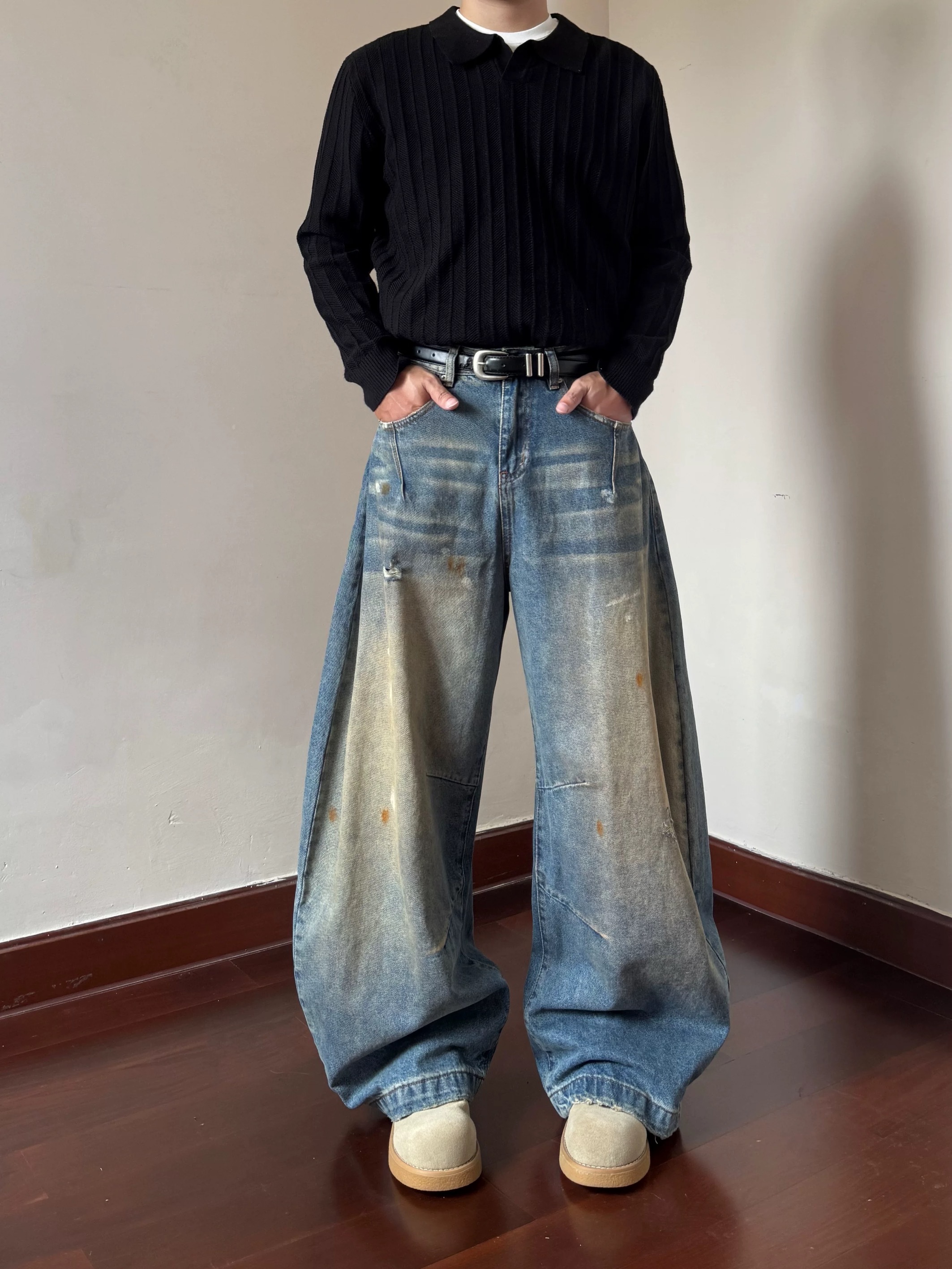 - SIMPLEACTION - 美式做舊cleanfit水洗彎刀褲